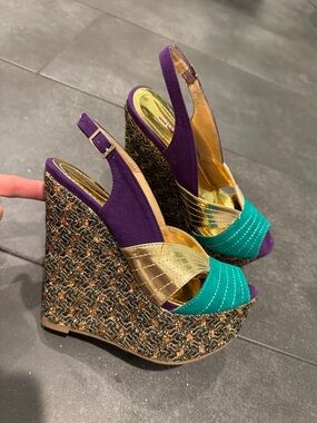 Alba Lizzy Purple, Teal and Gold Wedge Sandals